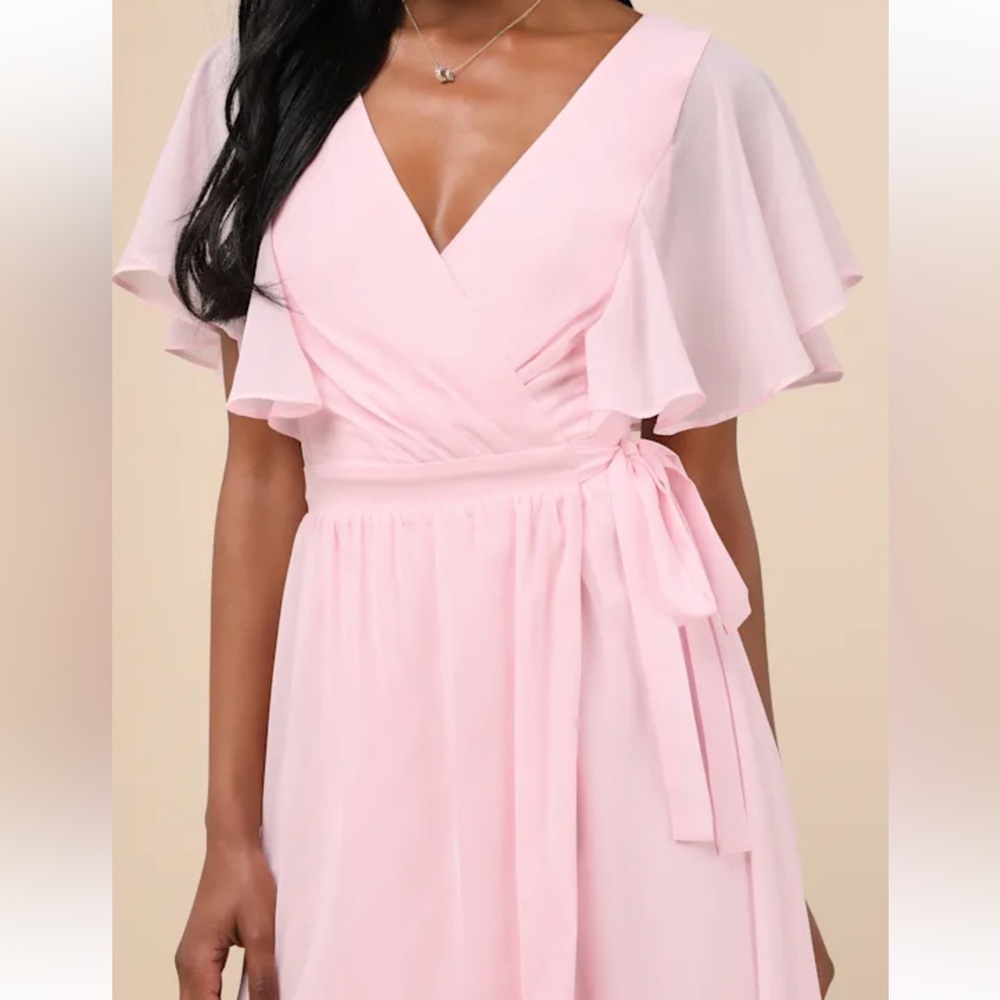 NWT Lulus “Convincing Grace” Light Blush Flutter Sleeve Wrap Maxi Dress - Picture 4 of 5